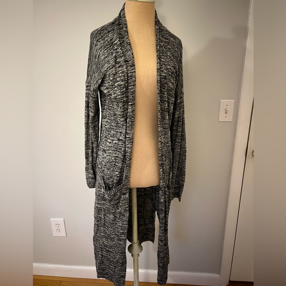 Gray Open-Front Long Cardigan Sweater
